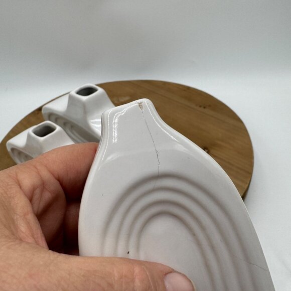 3 Vintage MCM Art Deco Oval Repeating Ring Bud Vases Marked Bottom White *READ* - Picture 10 of 16